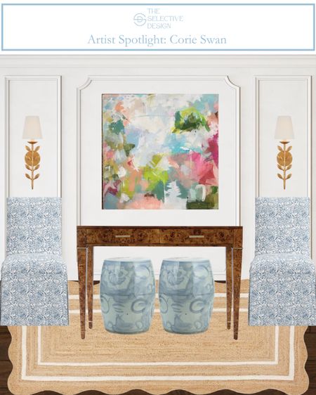 Loving this beautifully colored Abstract wall art by Corie Swan. It makes the perfect statement piece for a timeless entryway. Visit www.paintingsbycorieswan.com to purchase wall art. 

Entryway decor, entryway inspo, burl wood console, upholstered dining chair, side chair, host chair, blue chair, garden stool, gold sconce, scalloped rug, jute scalloped rug, classic home decor, timeless home decor, southern home decor, Grandmillennial home decor, colorful home decor, foyer 

#LTKfindsunder100 #LTKstyletip #LTKhome