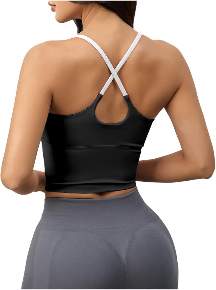 SHENHE Women's Built in Bras Tank Tops Sports Bras Criss Cross Spaghetti Strap Crop Cami Shirts W... | Amazon (US)