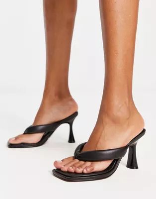 ASOS DESIGN Halle padded toe thong heeled sandals in black | ASOS (Global)