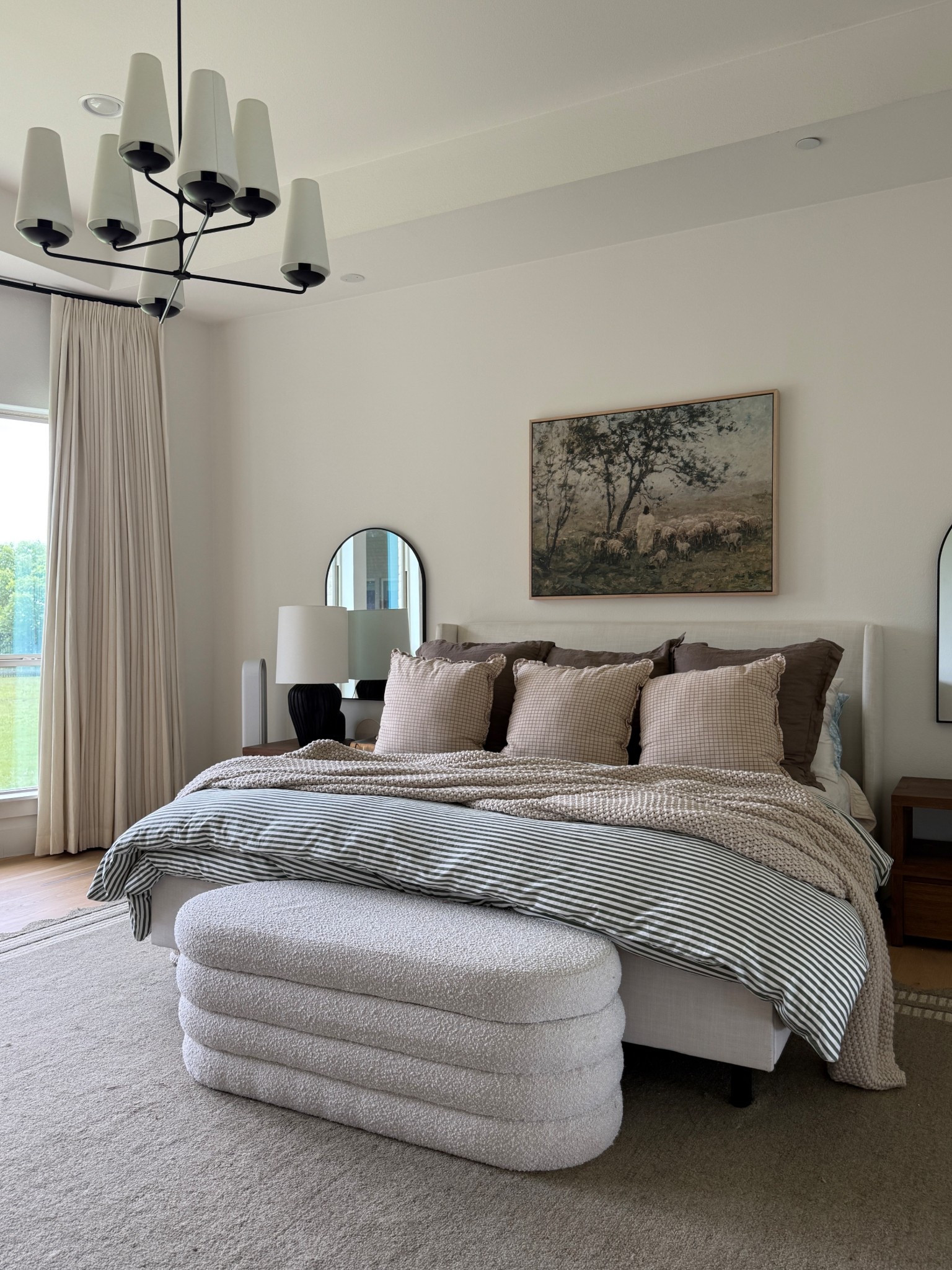 Linked everything I could in our master bedroom (bedding, furniture, bed frame, mirrors)! Art is Light Your Home, side tables are restoration hardware and lamps were local.

#LTKFamily #LTKHome #LTKStyleTip