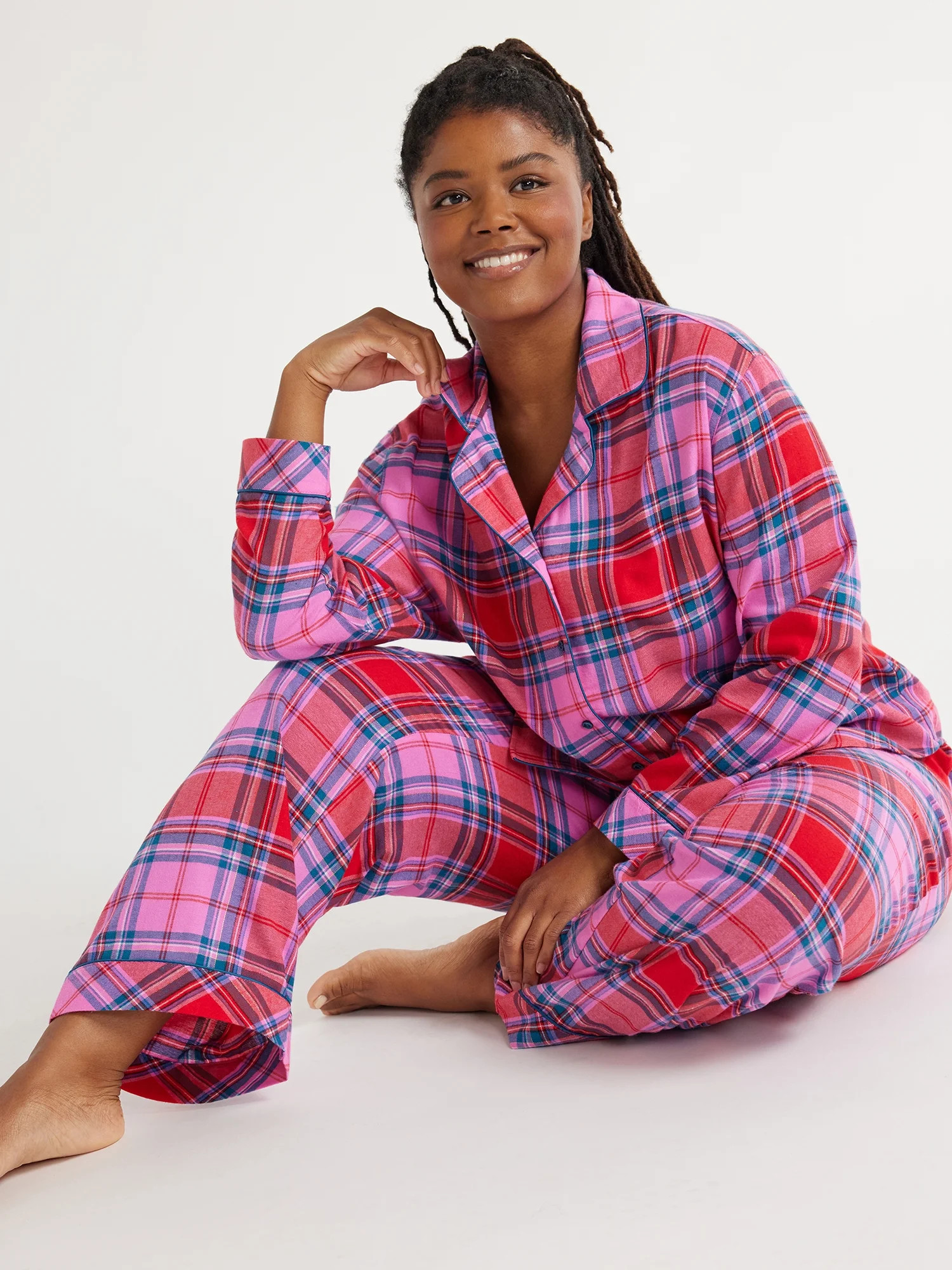 Joyspun Women's Long Sleeve Flannel Sleep Top and Pants Pajama Set, 2-Piece, Sizes XS to 3X | Walmart (US)