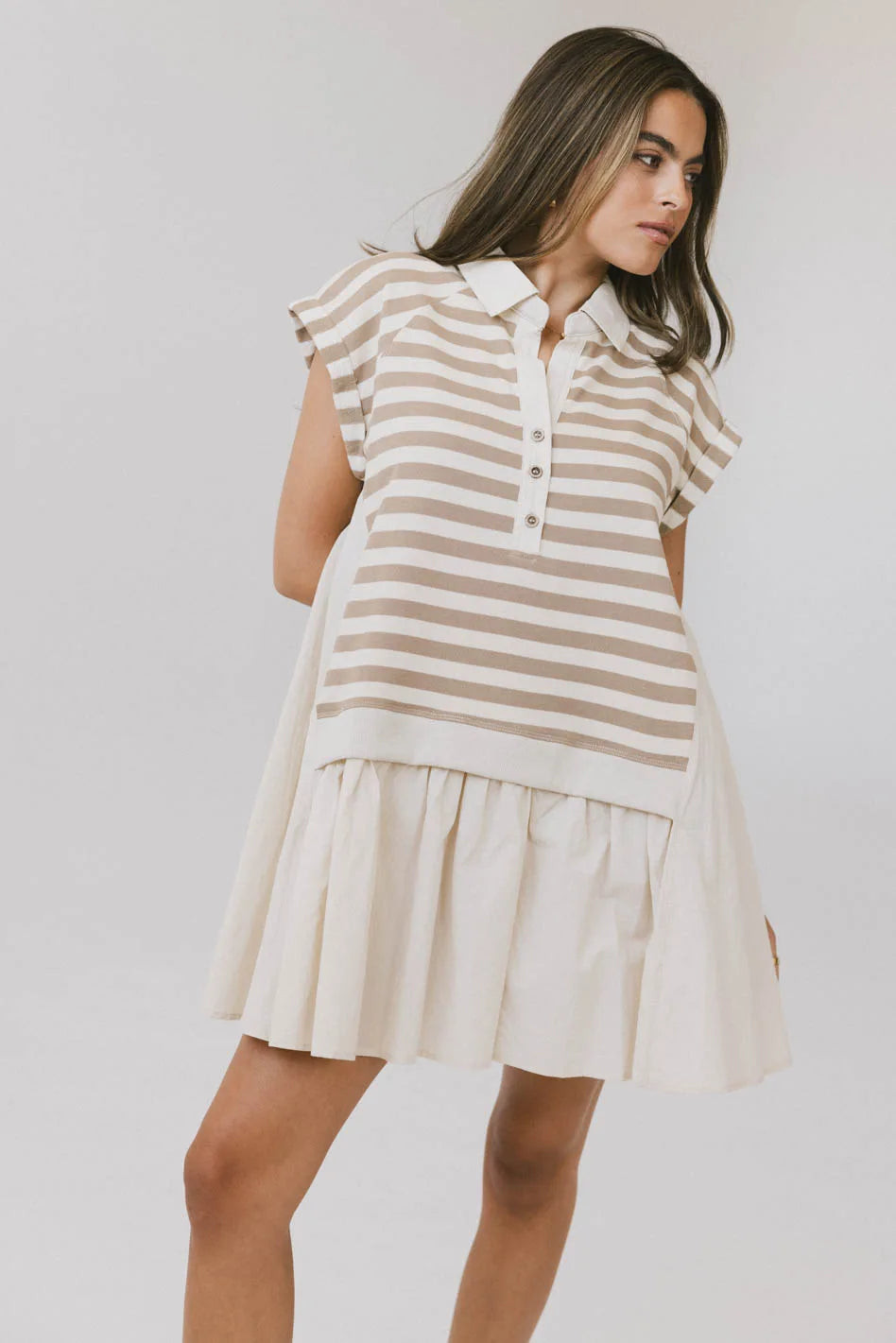 Evan Collared Mini Dress in Taupe | Böhme US