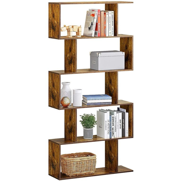 HOMEFORT Wood Geometric 5-Tier Modern Bookcase, Open Shelf and Room Divider, Freestanding Display... | Walmart (US)