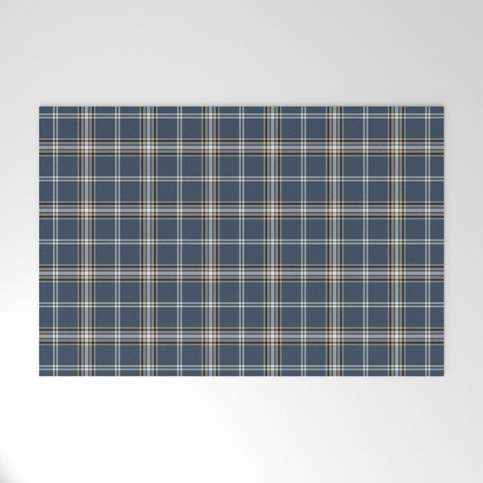 Blue on Blue Plaid Welcome Mat by Rambling Renovators Shop | Society6