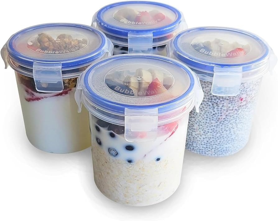 Overnight Oats Container with Lids (4-Piece set) - 16 oz Plastic Containers with Lids - Oatmeal C... | Amazon (US)