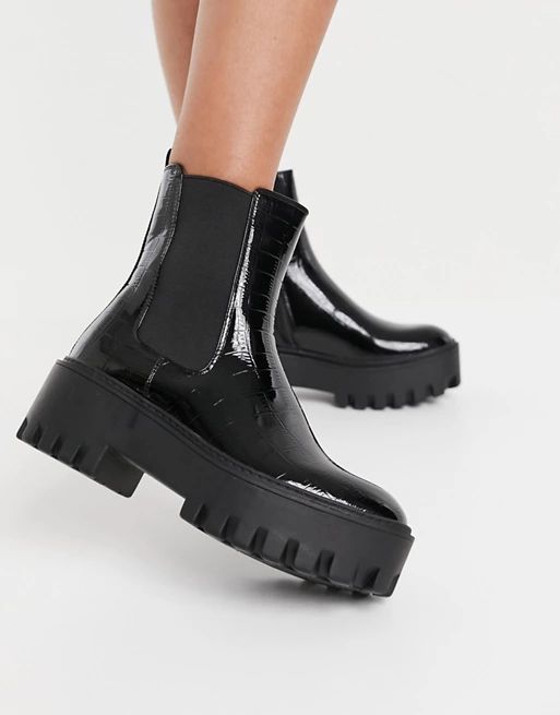 Simmi London Amana chunky ankle boots in black croc | ASOS (Global)