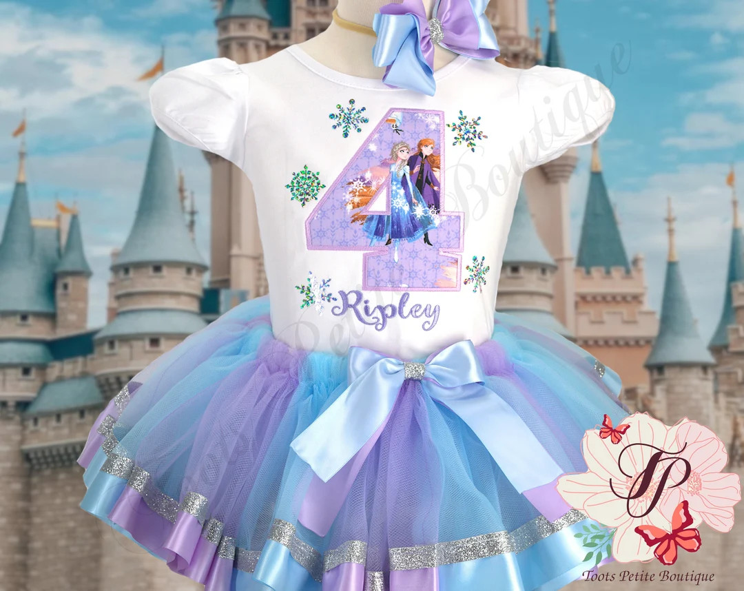 Frozen Birthday Princess Elsa Anna Tutu Outfit Personalized Embroidery Shirt Lavender and Blue Ri... | Etsy (US)
