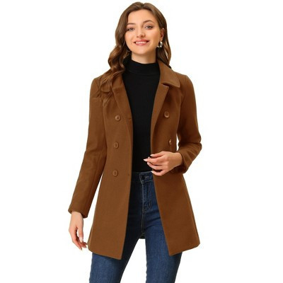 INSPIRE CHIC Women's Peter Pan Collar Double Breasted Long Trench Winter Pea Coat Dark Brown Small | Target