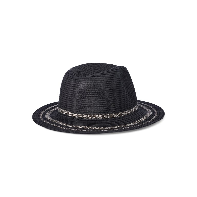 Time and Tru Women's Striped Straw Panama Hat, Black | Walmart (US)