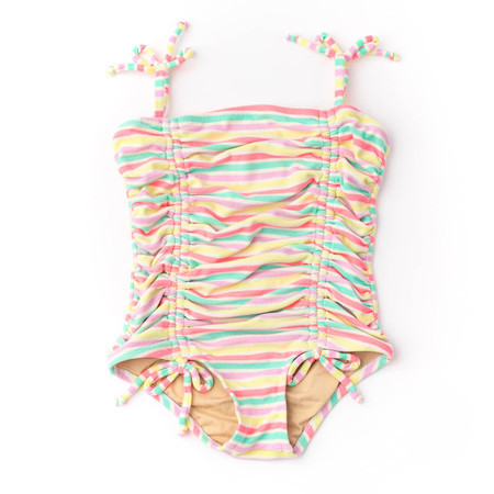 Sunny Stripe Girls Terry Cinched One Piece Swimsuit 2-10 | Shade Critters