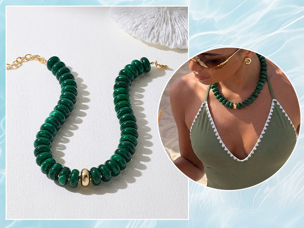 Amazon.com: MYCUTEY Chunky Green Beaded Choker Necklace for Women Trendy Boho Statement Necklace ... | Amazon (US)