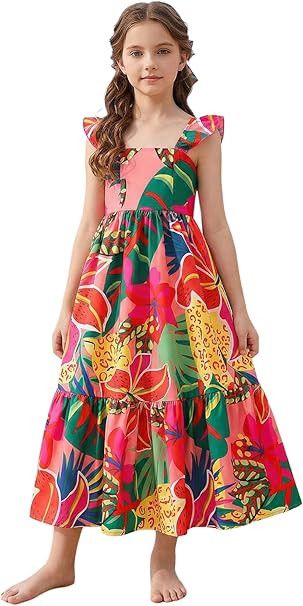 SOLY HUX Toddler Girl's Summer Dress Floral Print Square Neck Sleeveless Flowy Maxi Long Dresses | Amazon (US)