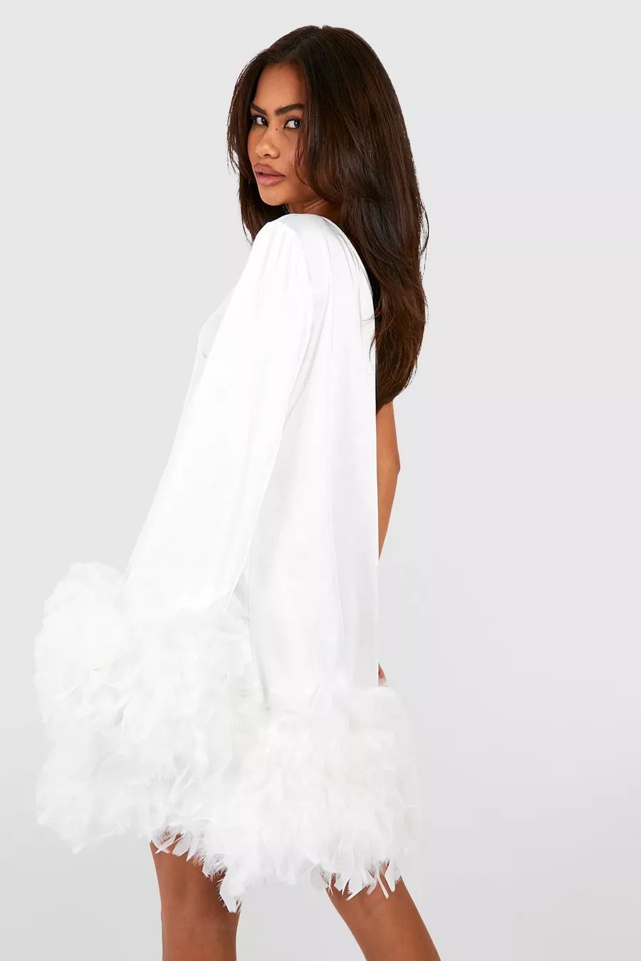 Premium Feather One Shoulder Satin Mini Dress | Boohoo.com (UK & IE)