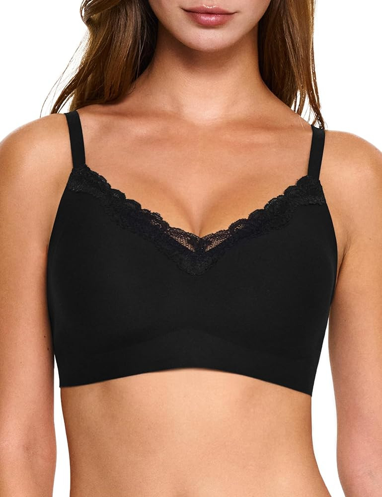 Bras for Women, No Underwire Full Coverage V Plunge Bra Wireless Seamless Comfort Bralette T-Shir... | Amazon (US)