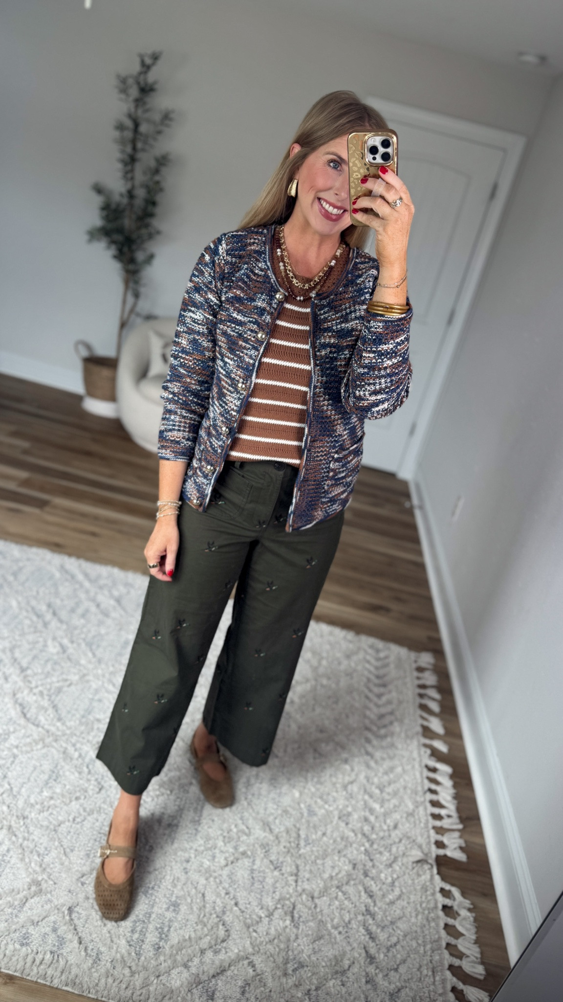Weekend Walmart Wins try-on 
Textured cardigan with gold buttons- small
Striped sweater- small
Duck pants- small

#LTKootd