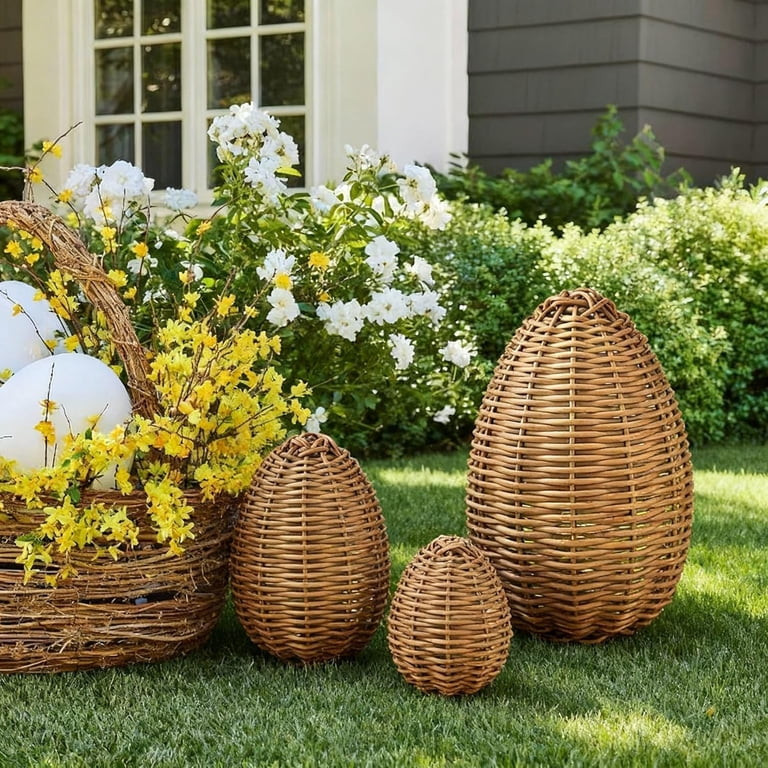 3 Pcs Rattan Easter Eggs Outdoor Decor Woven Easter Eggs Decorations Spring Decoration Statue Fig... | Walmart (US)