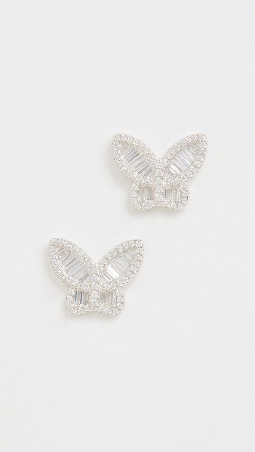 By Adina Eden Pave X Baguette Butterfly Stud Earrings | SHOPBOP | Shopbop