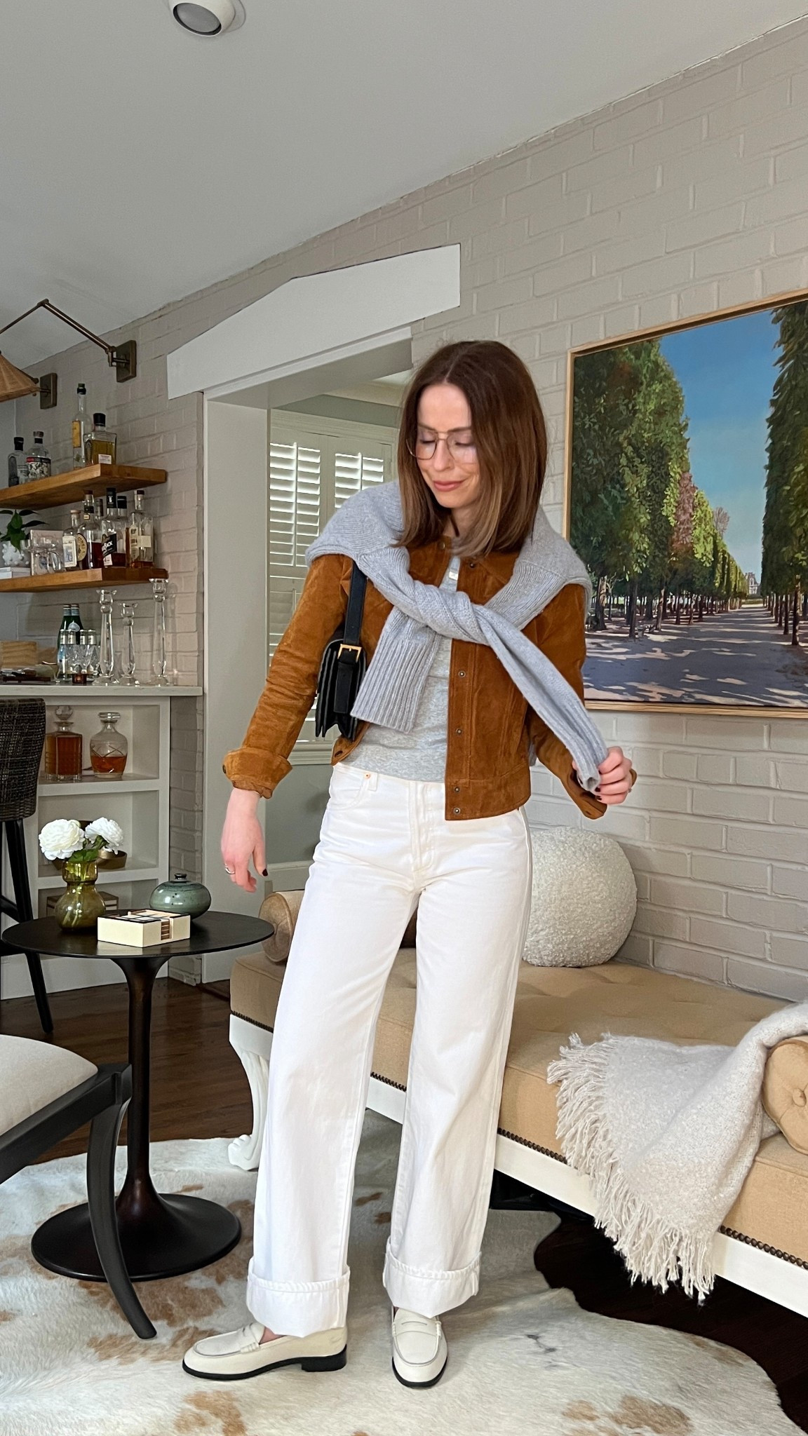 Styling white jeans for spring 

Citizens of humanity Annina jeans
Gap long sleeve tshirt
Vintage suede jacket
The Curated bag (linked similar)
La Ligne sweater draped over my shoulders 

#LTKStyleTip #LTKSeasonal