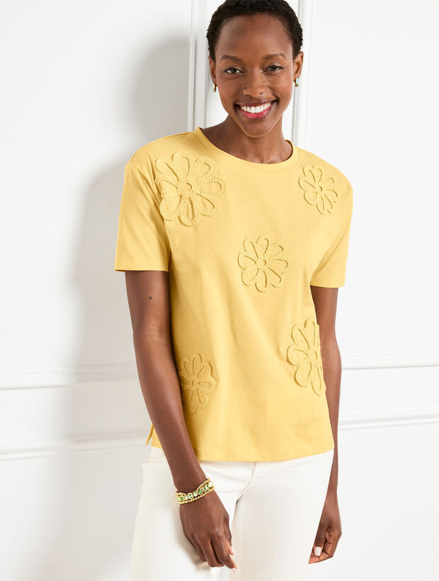 Boxy Crewneck Tee - Flower Appliqué | Talbots