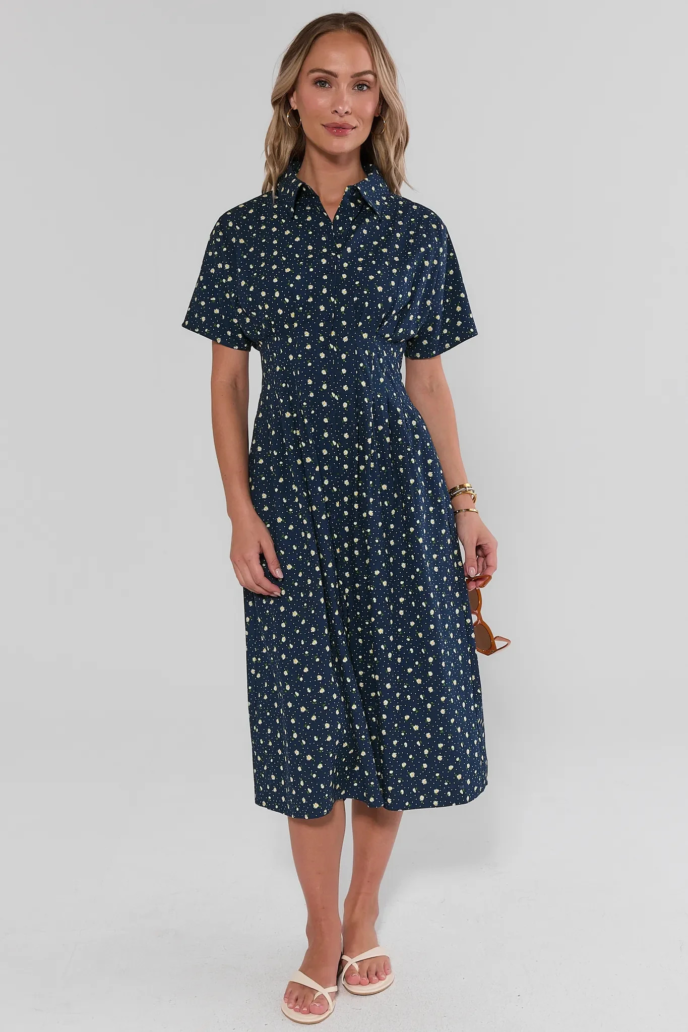 Olivia Navy Floral Button Up Maxi Dress | Avara