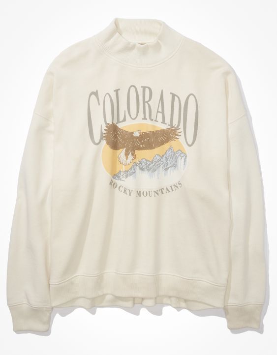 AE Oversized Fleece Graphic Mock Neck Sweatshirt | American Eagle Outfitters (US & CA)