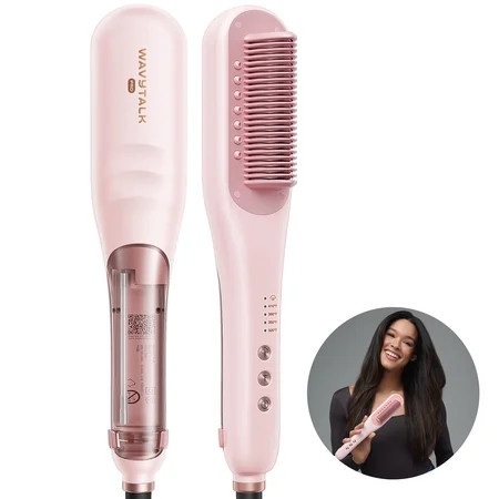 Wavytalk Pro Steam Hair Straightener Brush, Steam Reduces Damage, and Expedites Straightening, Pink | Walmart (US)