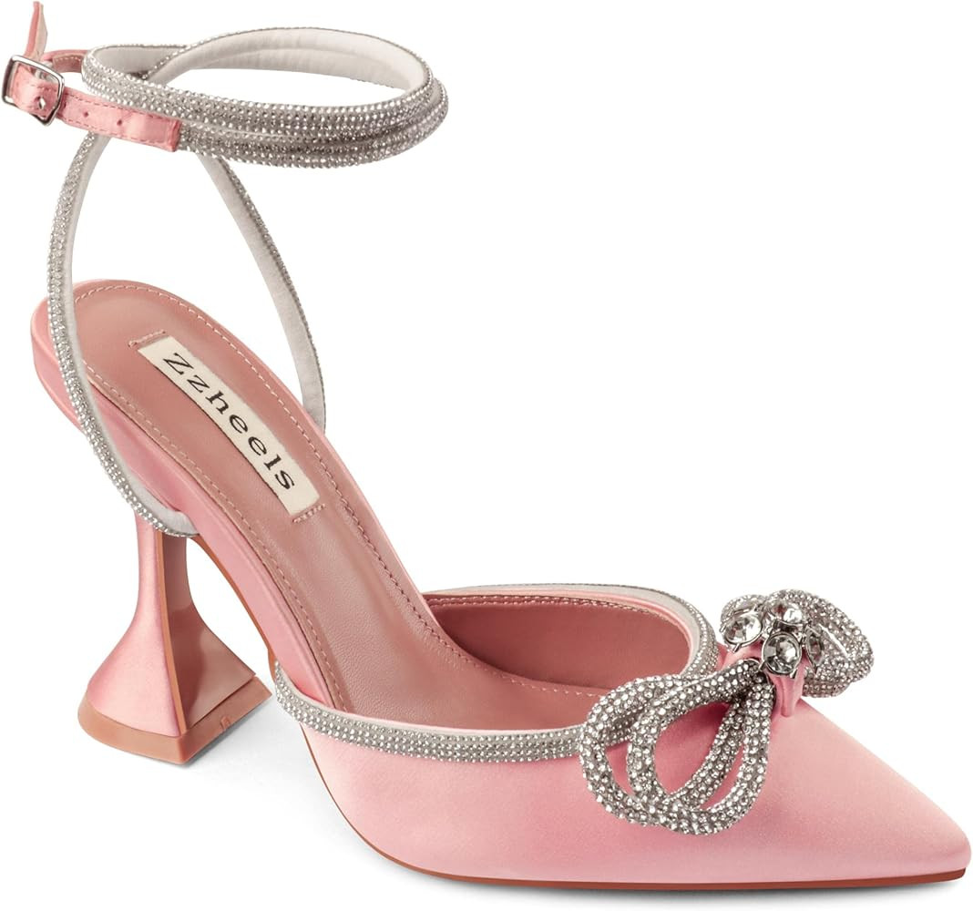 Zzheels Women Bowknot Clear Heels Crystal Slingback Sandals Lace-up Shoes for Party Dating | Amazon (US)