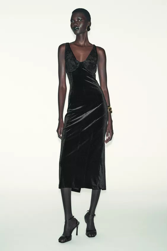 VELVET LACE MIDI DRESS | Zara UK