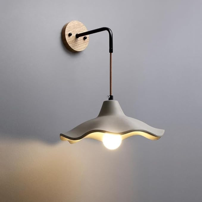 Cement Wall Sconce Lighting, Modern Wall Lamp Fixture, Flower Shade Wall Light with Wood Base & A... | Amazon (US)