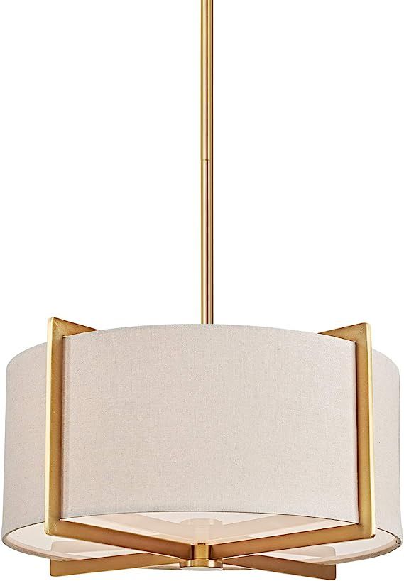 MOTINI 3 Light Drum Pendant Chandelier, Gold Brushed Brass Pendant Light Fixture with Beige Drum ... | Amazon (US)