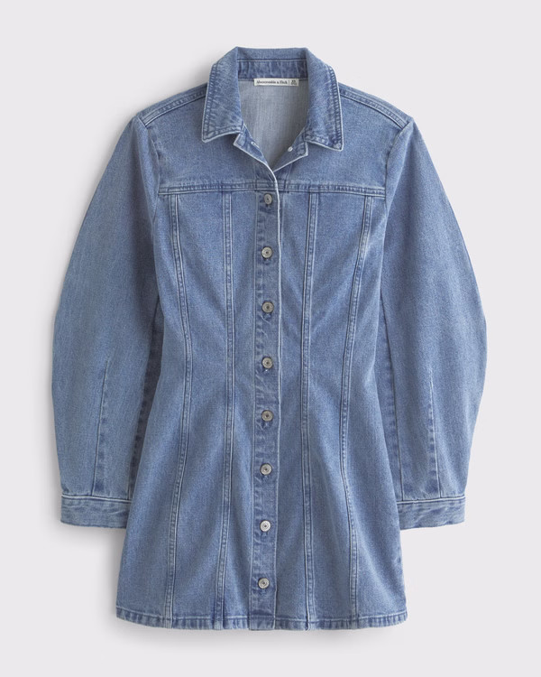 Barrel Sleeve Denim Shirt Dress | Abercrombie & Fitch (US)