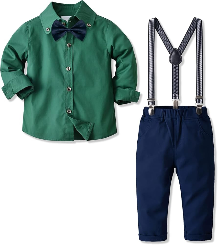 Nwada Toddler Suit Baby Boy Clothes with Dress Shirt, Suspender Pants and Bow Tie, Wedding Outfit... | Amazon (US)