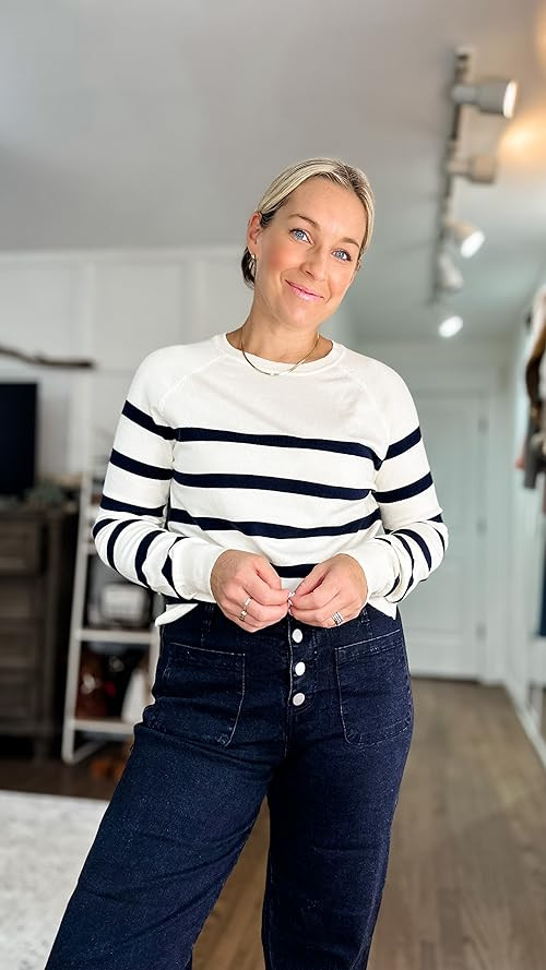 Milumia Women's Long Sleeve Striped Sweater Crew Neck Knit Tops Lightweight Casual Pullover 2023 ... | Amazon (US)