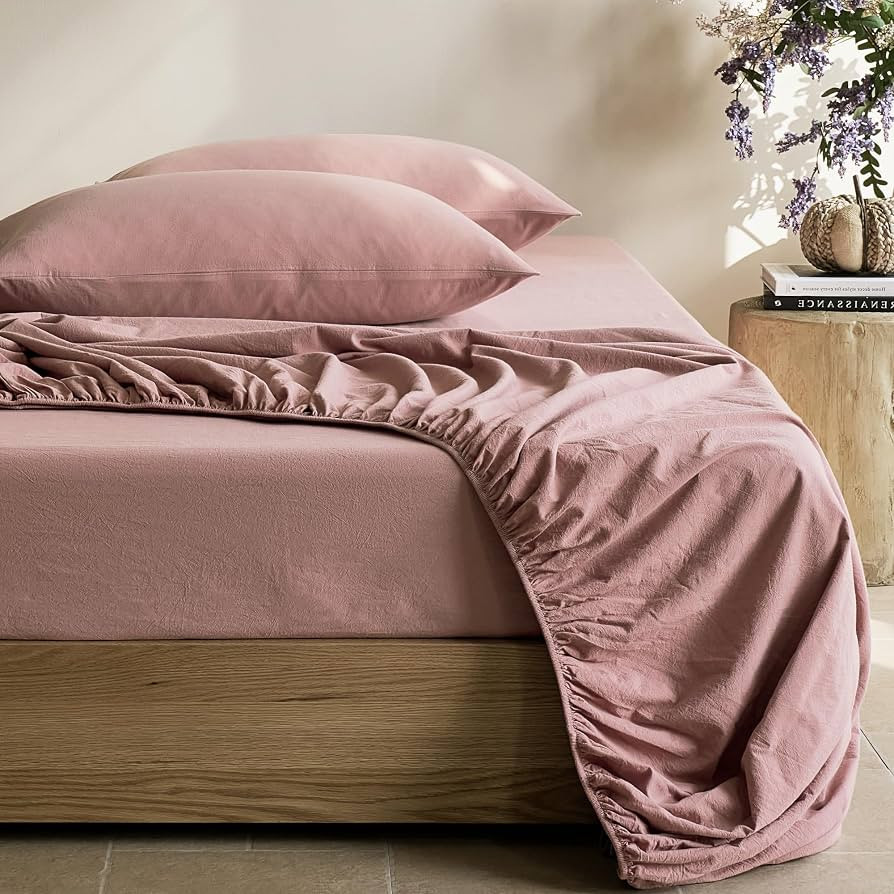 JELLYMONI 100% Washed Cotton Fitted Sheet, King, 16-Inch Deep Pocket | Amazon (US)
