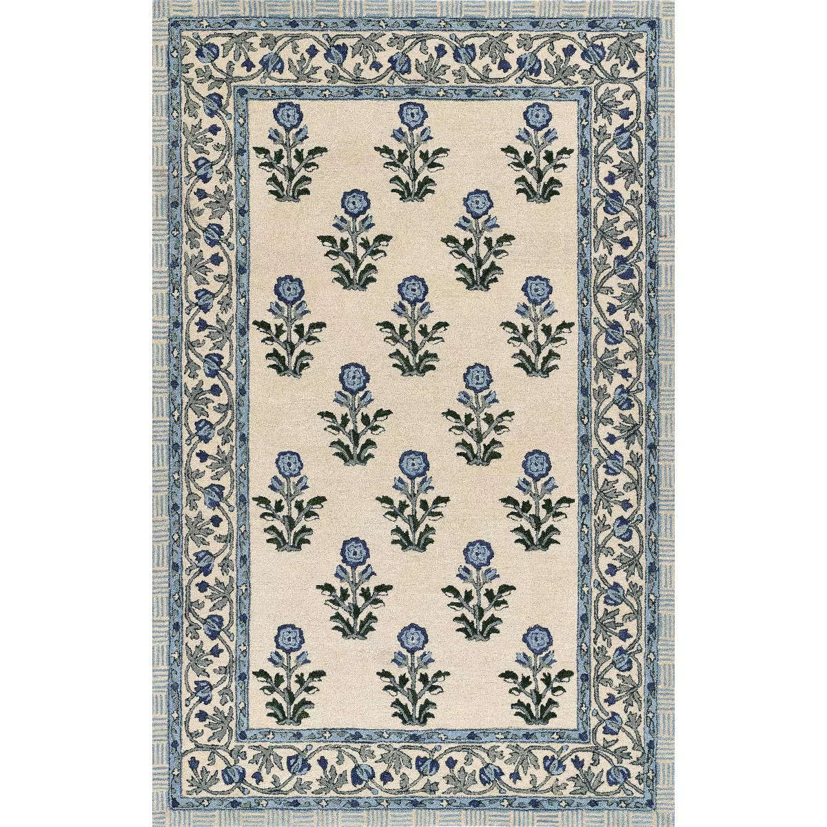 Momeni 5'x7'6" Cotswold Broadway Floral Handtufted Area Rug Blue: Wool, Medium Pile, Botanical Pa... | Target