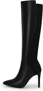 Rilista Womens Knee High Boots Sexy Pointed Toe Stiletto Heel Boot Leather Zipper Riding Boots Dress | Amazon (US)