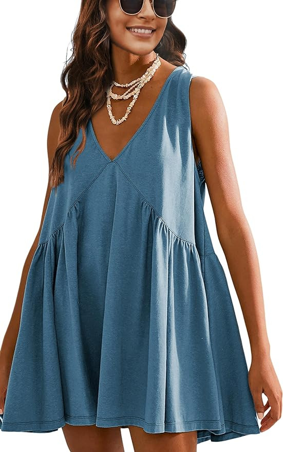 Athlisan Womens Summer Sleeveless Mini Dress Casual Loose V Neck Sundress with Pockets | Amazon (US)