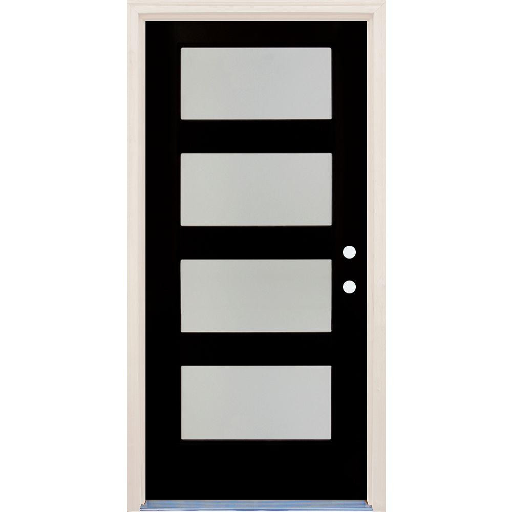 Builders Choice 36 in. x 80 in. Elite Inkwell LH 4Lite Satin Etch Glass Contemporary Painted Fibergl | The Home Depot