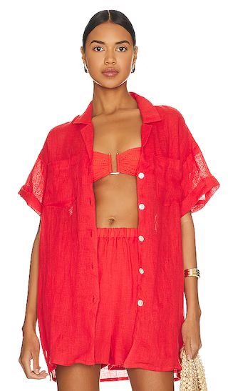 Playa Pocket Blouse in Hibiscus EcoLinen | Revolve Clothing (Global)