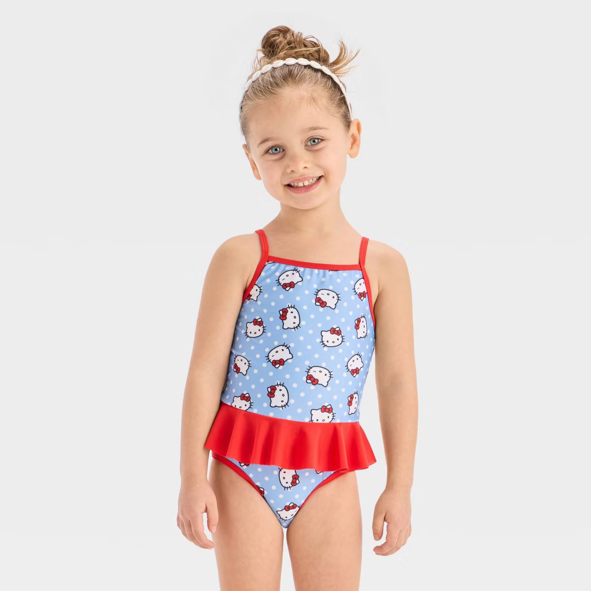 Toddler Girls' Hello Kitty Polka Dot One Piece Swimsuit - Light Blue/Red | Target