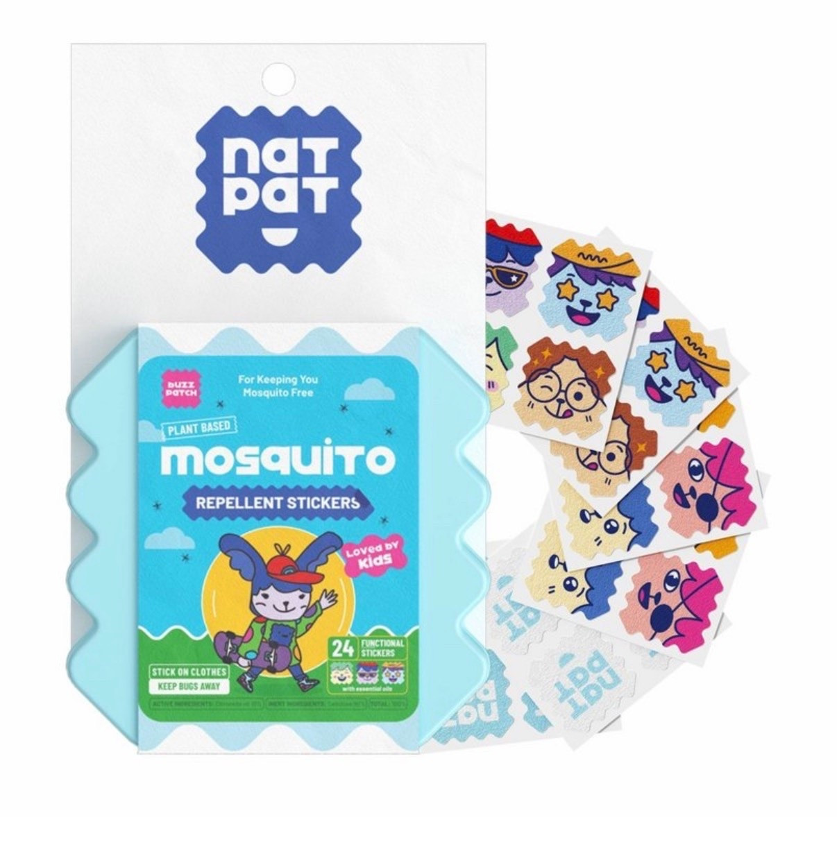 NATPAT 24ct "BuzzPatch" DEET-Free Kids
Mosquito Repellent Stickers: Citronella Scented, Safe for All Ages, Ready to Use

Nontoxic kids mosquito repellent