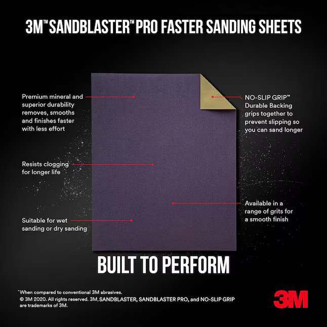 3M SandBlaster Pro Medium 120 -Grit Sheet Sandpaper 9.0-Inches W x 11.0-Inches L 5 -Pack | Lowe's