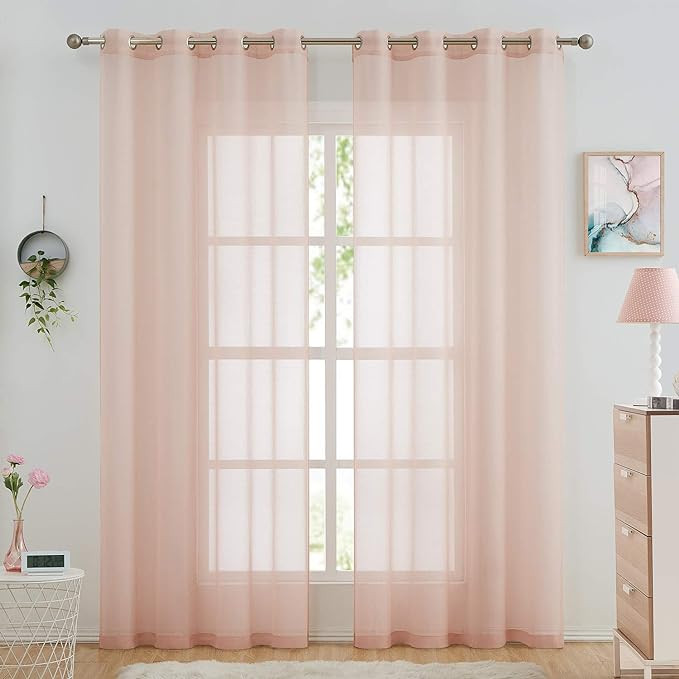 July Joy Semi Linen Look Sheer Curtains for Bedroom, Living Room Grommet Light Filtering Solid Vo... | Amazon (US)