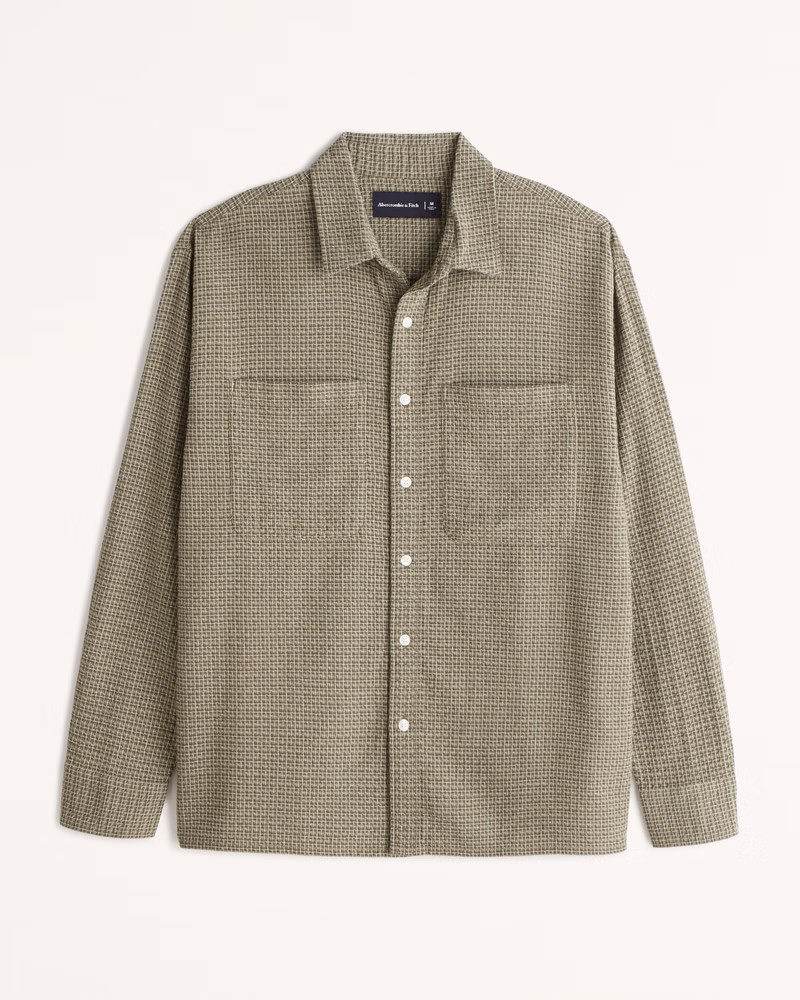 Long-Sleeve Waffle Button-Up Shirt | Abercrombie & Fitch (US)