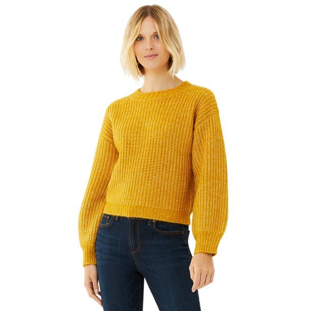 Scoop Women’s Ribbed Balloon Sleeve Crewneck Sweater | Walmart (US)