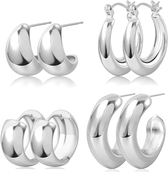 Gold Hoop Earrings for Women Chunky Gold Earrings 14K Gold Plated Earrings Lightweight Thick Tear... | Amazon (US)