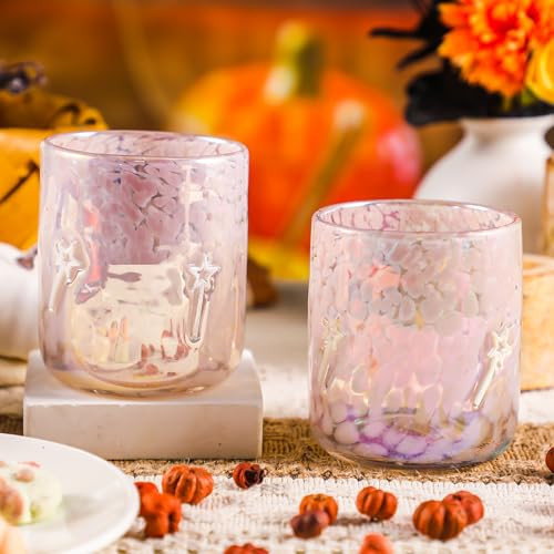 Roshtia 2 Pcs Halloween Icon Glass Cups - 14oz Pink White Wand Icon Juice Glass Double Old Fashioned Hand Blown Drinking Cups for Halloween Home Party Supplies Gift | Amazon (US)