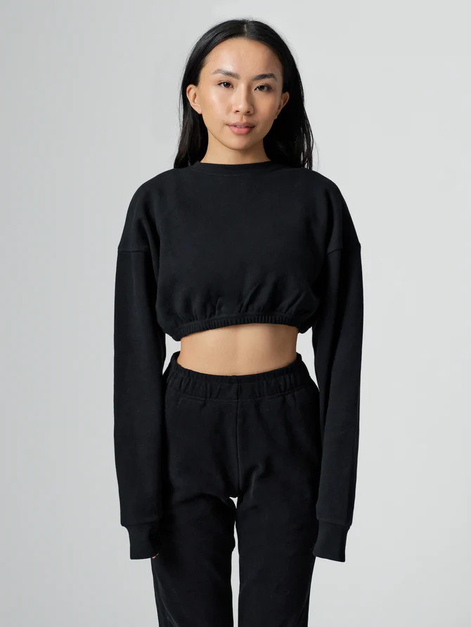 Cloud Long Sleeve Crop - Onyx Black | Buffbunny