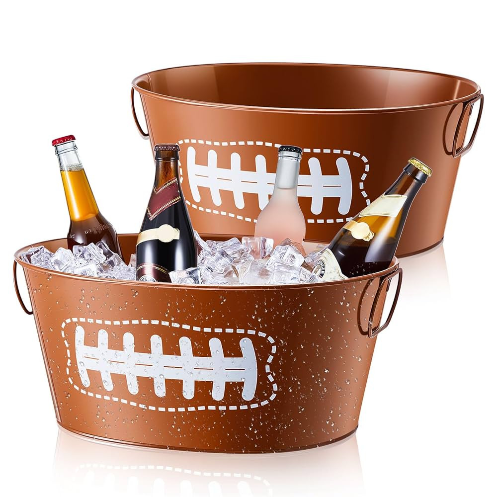 Ctosree 2 Pcs 4 Gallon Football Galvanized Metal Ice Buckets Beverage Tubs Football Party Large D... | Amazon (US)