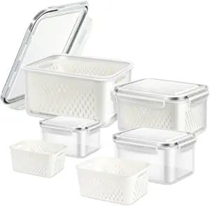 4 Pack Fridge Food Storage Container Set with Lids, ODOMU Plastic Fresh Produce Saver Vegetable F... | Amazon (US)